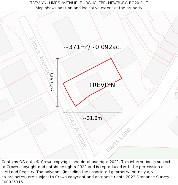 TREVLYN, LIMES AVENUE, BURGHCLERE, NEWBURY, RG20 9HE: Plot and title map