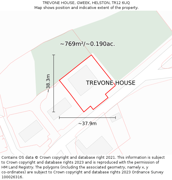TREVONE HOUSE, GWEEK, HELSTON, TR12 6UQ: Plot and title map