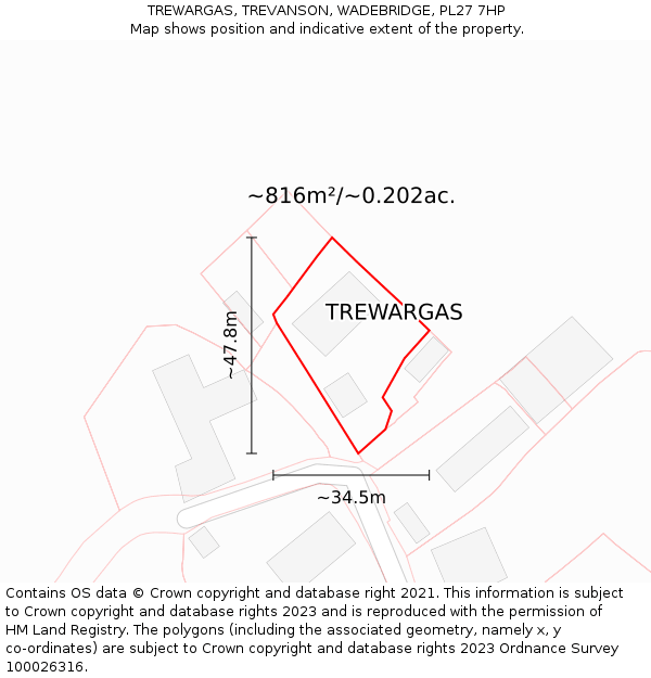 TREWARGAS, TREVANSON, WADEBRIDGE, PL27 7HP: Plot and title map