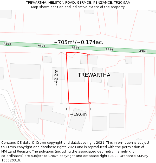 TREWARTHA, HELSTON ROAD, GERMOE, PENZANCE, TR20 9AA: Plot and title map