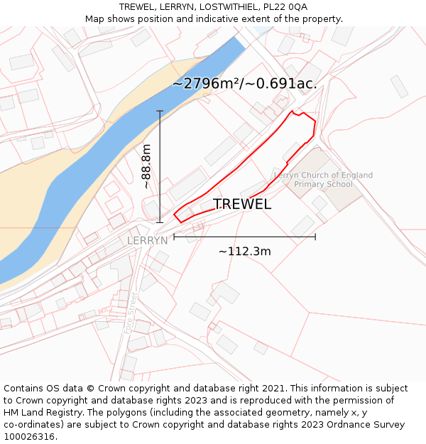 TREWEL, LERRYN, LOSTWITHIEL, PL22 0QA: Plot and title map