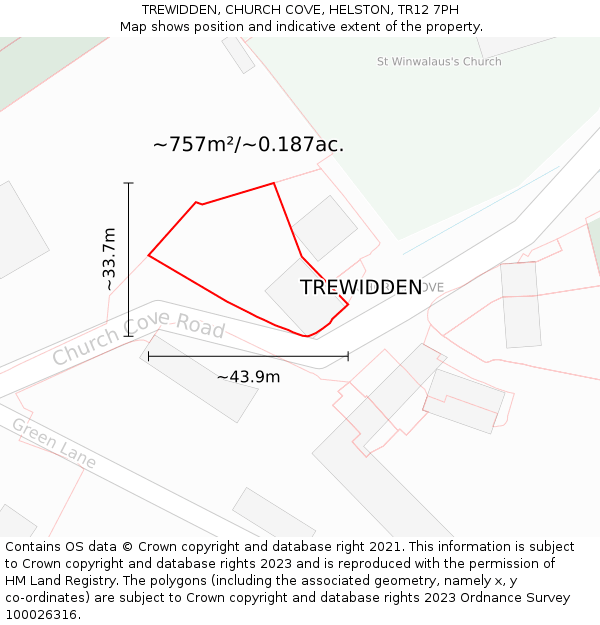 TREWIDDEN, CHURCH COVE, HELSTON, TR12 7PH: Plot and title map