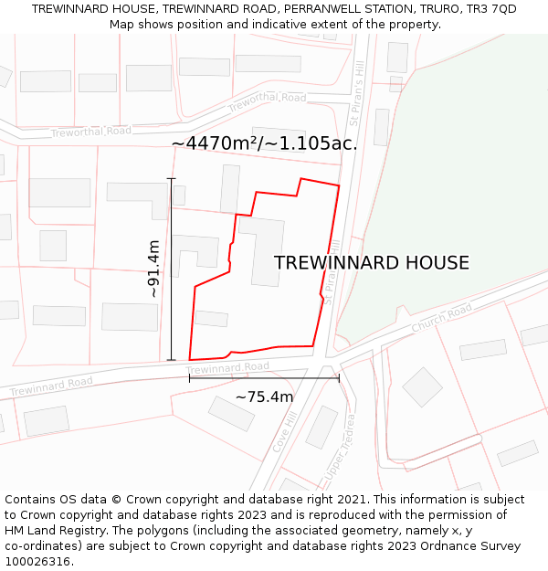 TREWINNARD HOUSE, TREWINNARD ROAD, PERRANWELL STATION, TRURO, TR3 7QD: Plot and title map