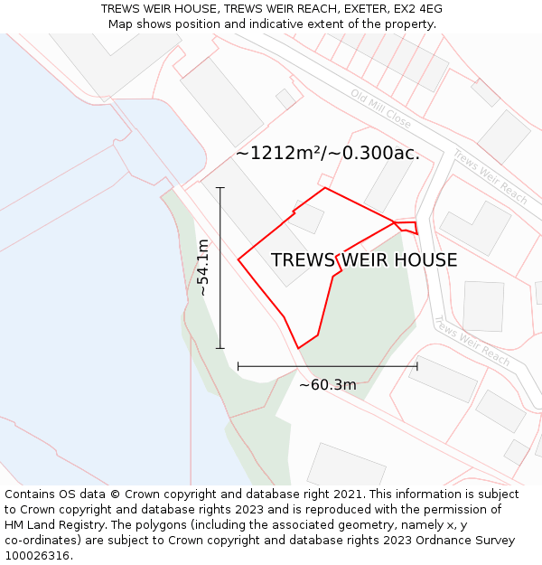 TREWS WEIR HOUSE, TREWS WEIR REACH, EXETER, EX2 4EG: Plot and title map