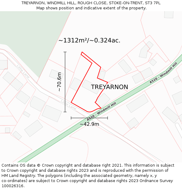 TREYARNON, WINDMILL HILL, ROUGH CLOSE, STOKE-ON-TRENT, ST3 7PL: Plot and title map