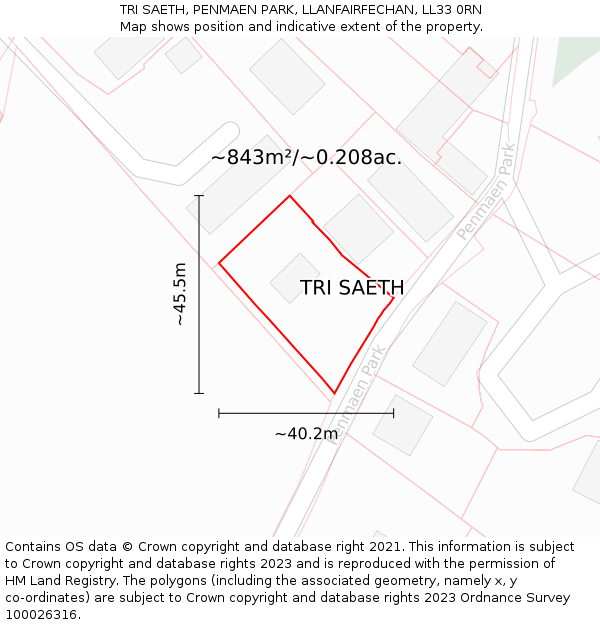 TRI SAETH, PENMAEN PARK, LLANFAIRFECHAN, LL33 0RN: Plot and title map