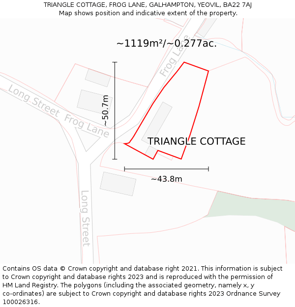 TRIANGLE COTTAGE, FROG LANE, GALHAMPTON, YEOVIL, BA22 7AJ: Plot and title map