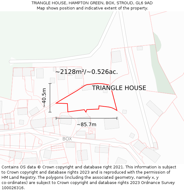 TRIANGLE HOUSE, HAMPTON GREEN, BOX, STROUD, GL6 9AD: Plot and title map