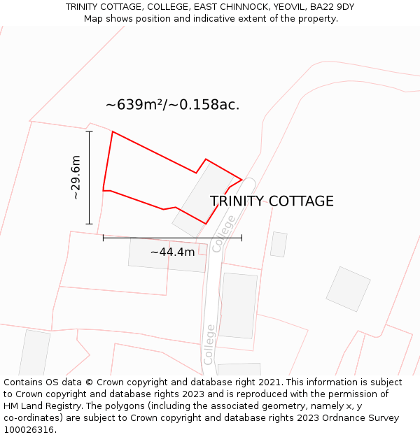 TRINITY COTTAGE, COLLEGE, EAST CHINNOCK, YEOVIL, BA22 9DY: Plot and title map