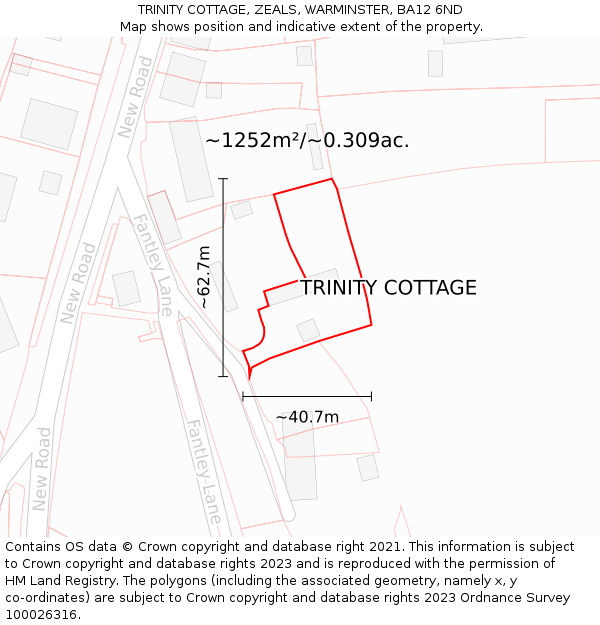 TRINITY COTTAGE, ZEALS, WARMINSTER, BA12 6ND: Plot and title map