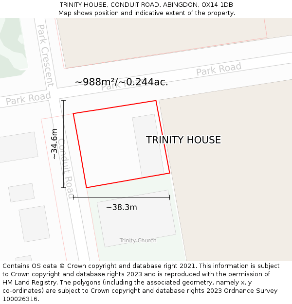 TRINITY HOUSE, CONDUIT ROAD, ABINGDON, OX14 1DB: Plot and title map