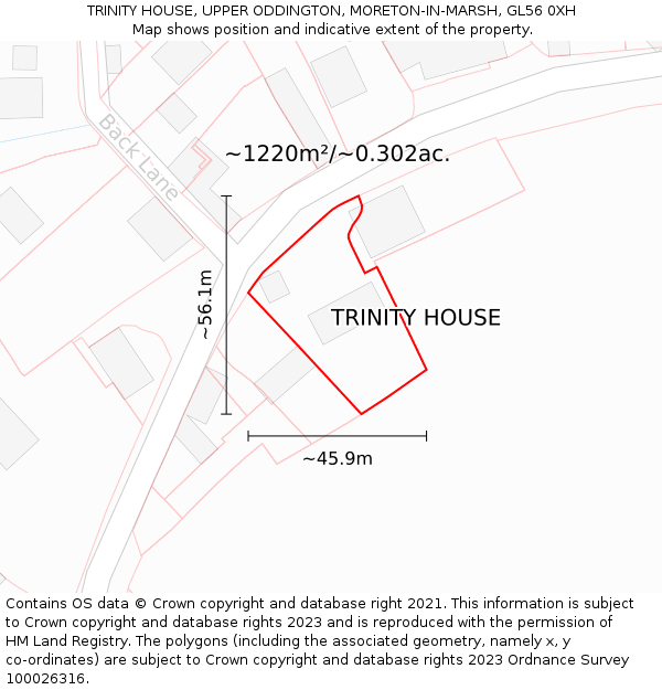 TRINITY HOUSE, UPPER ODDINGTON, MORETON-IN-MARSH, GL56 0XH: Plot and title map