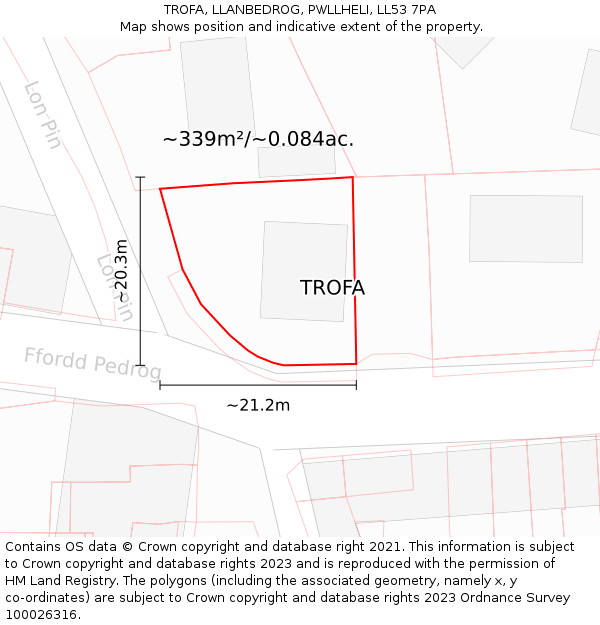 TROFA, LLANBEDROG, PWLLHELI, LL53 7PA: Plot and title map