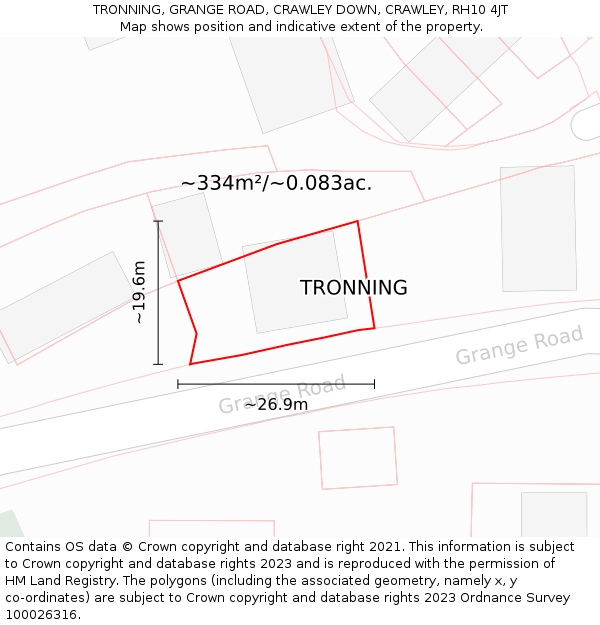 TRONNING, GRANGE ROAD, CRAWLEY DOWN, CRAWLEY, RH10 4JT: Plot and title map