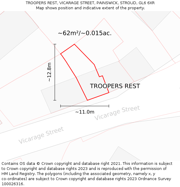 TROOPERS REST, VICARAGE STREET, PAINSWICK, STROUD, GL6 6XR: Plot and title map