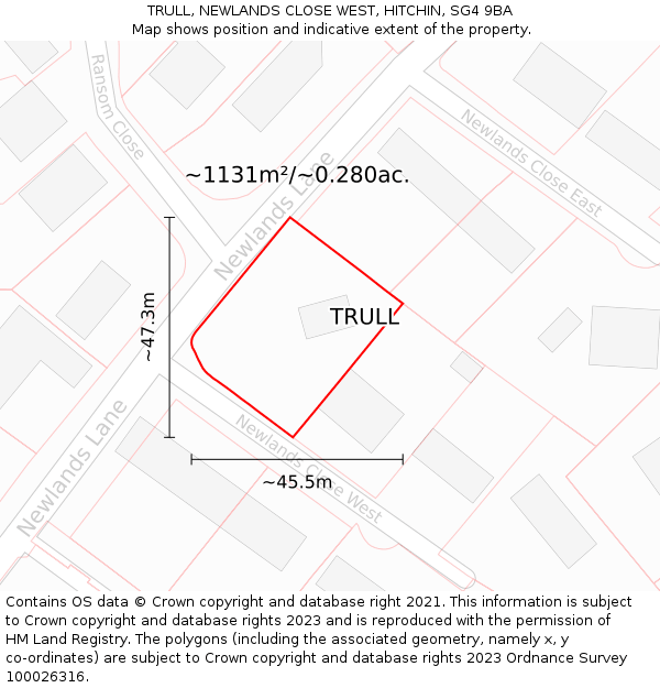 TRULL, NEWLANDS CLOSE WEST, HITCHIN, SG4 9BA: Plot and title map