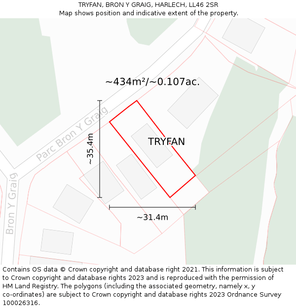 TRYFAN, BRON Y GRAIG, HARLECH, LL46 2SR: Plot and title map
