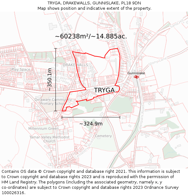 TRYGA, DRAKEWALLS, GUNNISLAKE, PL18 9DN: Plot and title map