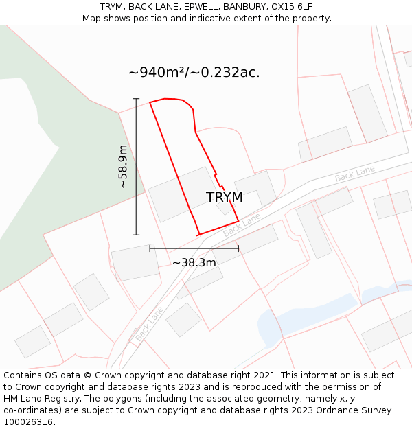 TRYM, BACK LANE, EPWELL, BANBURY, OX15 6LF: Plot and title map