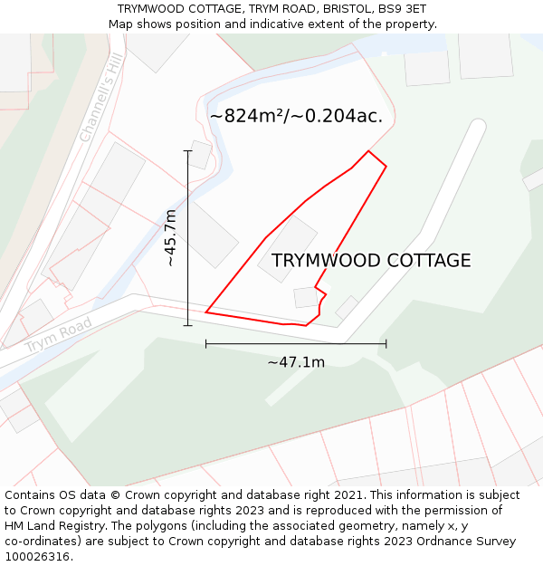 TRYMWOOD COTTAGE, TRYM ROAD, BRISTOL, BS9 3ET: Plot and title map