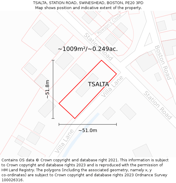 TSALTA, STATION ROAD, SWINESHEAD, BOSTON, PE20 3PD: Plot and title map