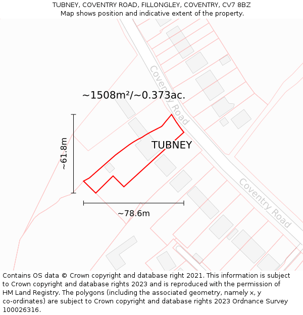 TUBNEY, COVENTRY ROAD, FILLONGLEY, COVENTRY, CV7 8BZ: Plot and title map