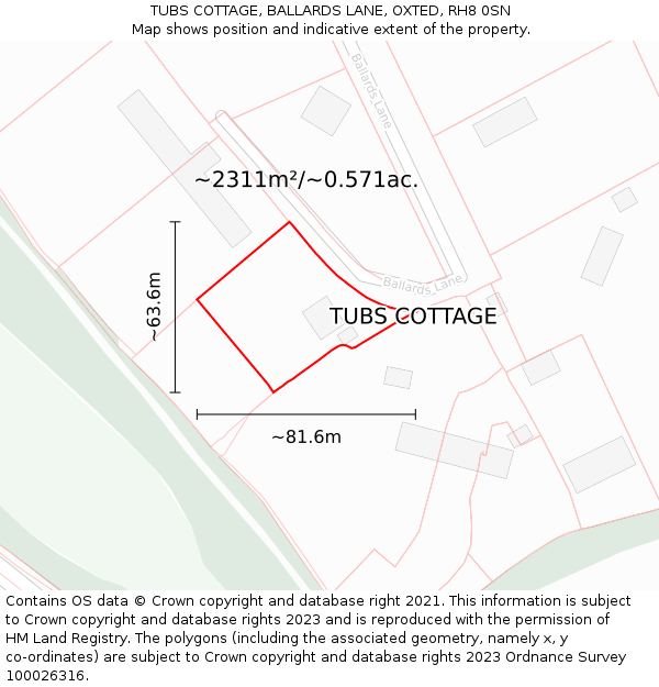 TUBS COTTAGE, BALLARDS LANE, OXTED, RH8 0SN: Plot and title map