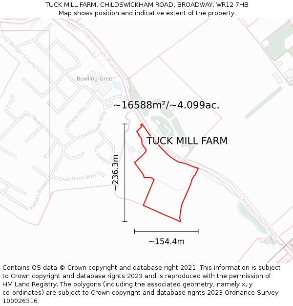 TUCK MILL FARM, CHILDSWICKHAM ROAD, BROADWAY, WR12 7HB: Plot and title map