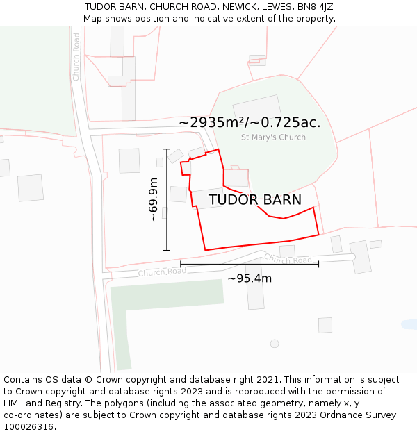 TUDOR BARN, CHURCH ROAD, NEWICK, LEWES, BN8 4JZ: Plot and title map