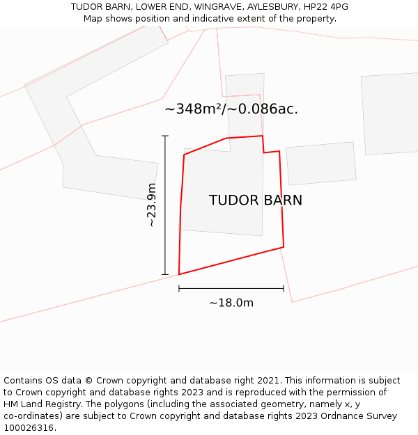 TUDOR BARN, LOWER END, WINGRAVE, AYLESBURY, HP22 4PG: Plot and title map