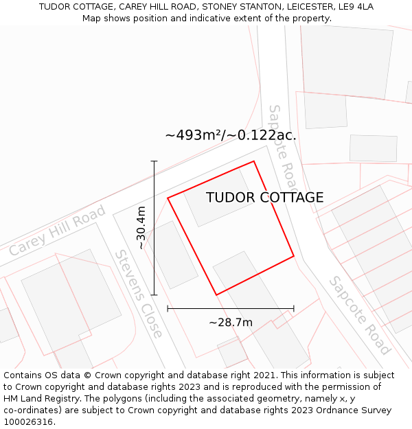 TUDOR COTTAGE, CAREY HILL ROAD, STONEY STANTON, LEICESTER, LE9 4LA: Plot and title map