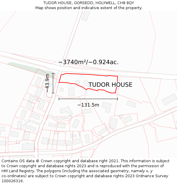 TUDOR HOUSE, GORSEDD, HOLYWELL, CH8 8QY: Plot and title map