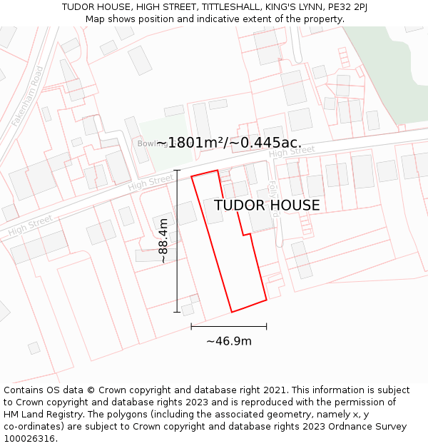 TUDOR HOUSE, HIGH STREET, TITTLESHALL, KING'S LYNN, PE32 2PJ: Plot and title map