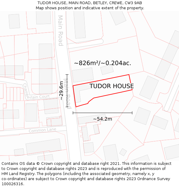 TUDOR HOUSE, MAIN ROAD, BETLEY, CREWE, CW3 9AB: Plot and title map