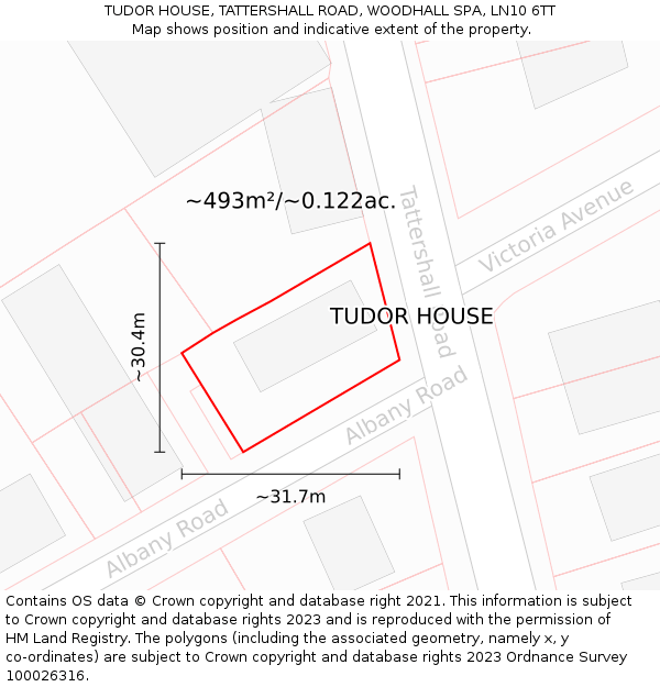TUDOR HOUSE, TATTERSHALL ROAD, WOODHALL SPA, LN10 6TT: Plot and title map