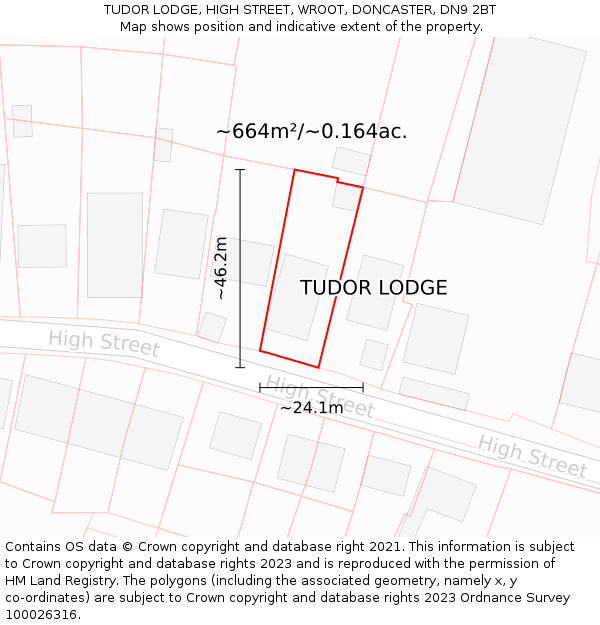 TUDOR LODGE, HIGH STREET, WROOT, DONCASTER, DN9 2BT: Plot and title map