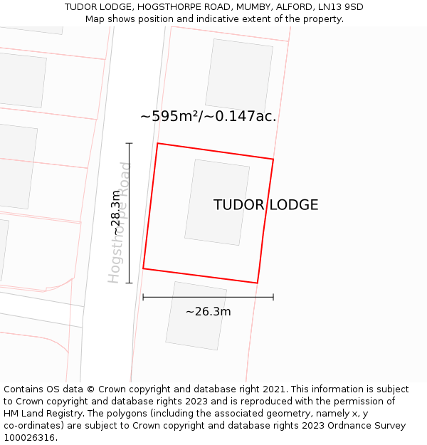 TUDOR LODGE, HOGSTHORPE ROAD, MUMBY, ALFORD, LN13 9SD: Plot and title map