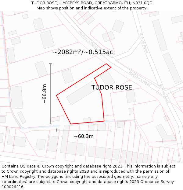 TUDOR ROSE, HARFREYS ROAD, GREAT YARMOUTH, NR31 0QE: Plot and title map