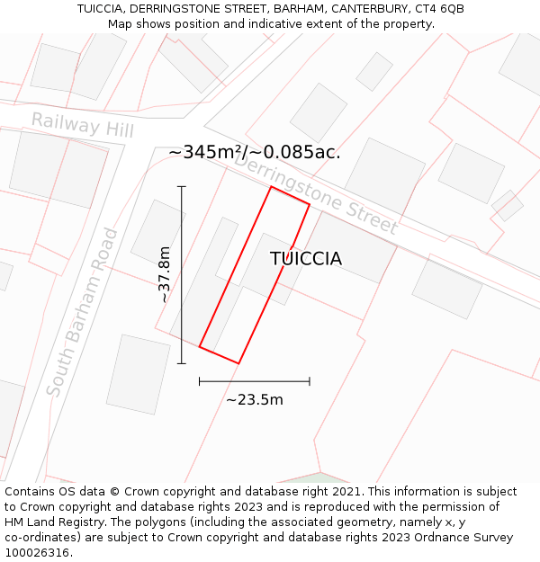 TUICCIA, DERRINGSTONE STREET, BARHAM, CANTERBURY, CT4 6QB: Plot and title map