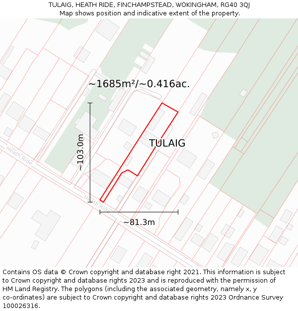 TULAIG, HEATH RIDE, FINCHAMPSTEAD, WOKINGHAM, RG40 3QJ: Plot and title map