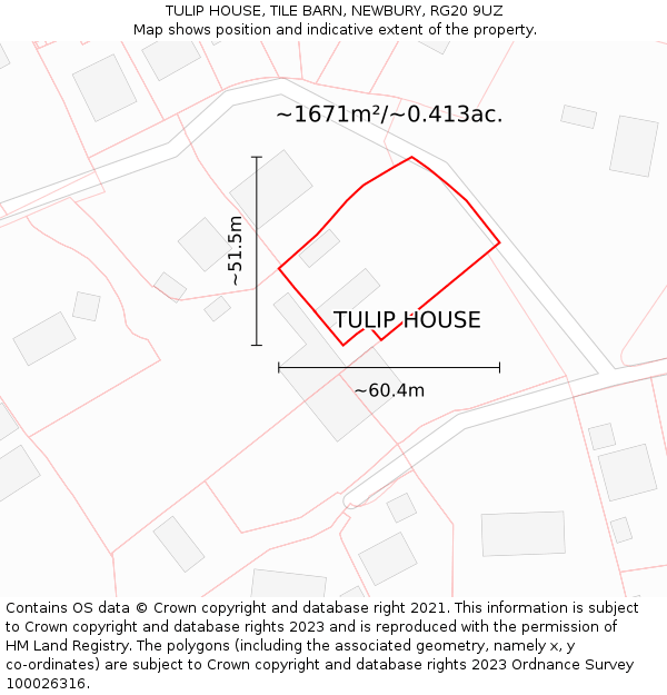 TULIP HOUSE, TILE BARN, NEWBURY, RG20 9UZ: Plot and title map
