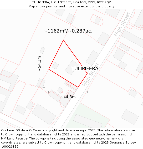 TULIPIFERA, HIGH STREET, HOPTON, DISS, IP22 2QX: Plot and title map