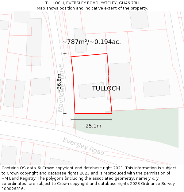 TULLOCH, EVERSLEY ROAD, YATELEY, GU46 7RH: Plot and title map