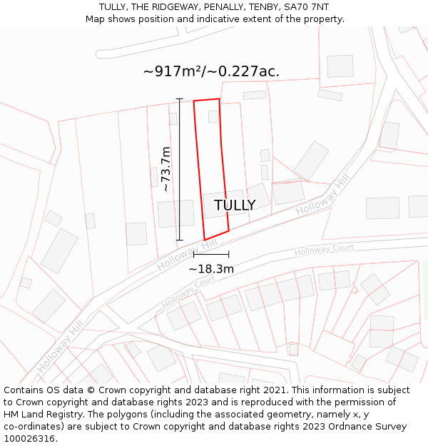 TULLY, THE RIDGEWAY, PENALLY, TENBY, SA70 7NT: Plot and title map