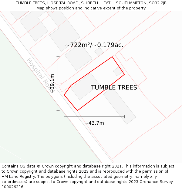 TUMBLE TREES, HOSPITAL ROAD, SHIRRELL HEATH, SOUTHAMPTON, SO32 2JR: Plot and title map