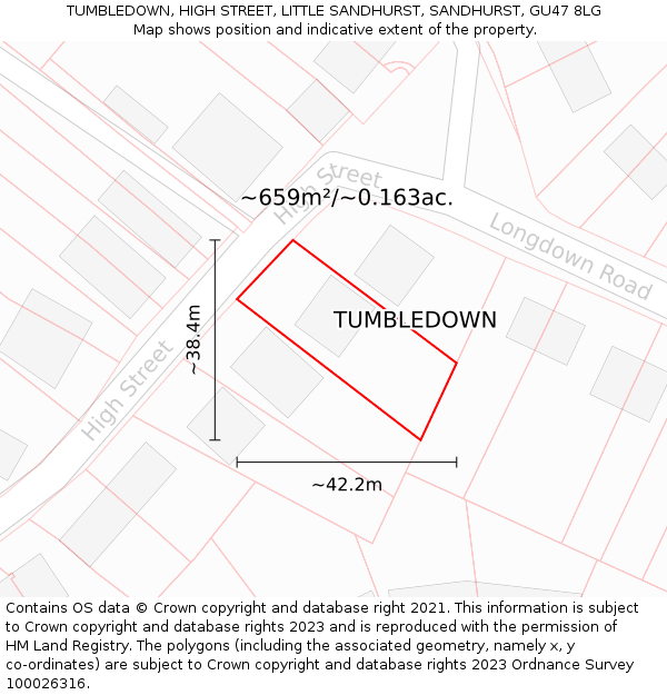 TUMBLEDOWN, HIGH STREET, LITTLE SANDHURST, SANDHURST, GU47 8LG: Plot and title map