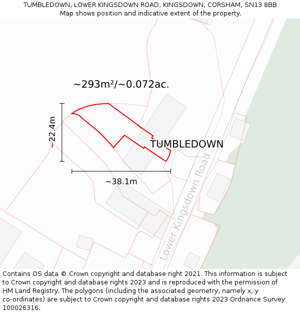 TUMBLEDOWN, LOWER KINGSDOWN ROAD, KINGSDOWN, CORSHAM, SN13 8BB: Plot and title map