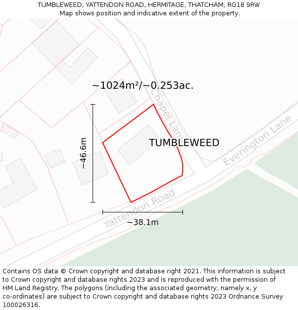 TUMBLEWEED, YATTENDON ROAD, HERMITAGE, THATCHAM, RG18 9RW: Plot and title map