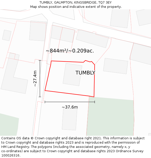 TUMBLY, GALMPTON, KINGSBRIDGE, TQ7 3EY: Plot and title map