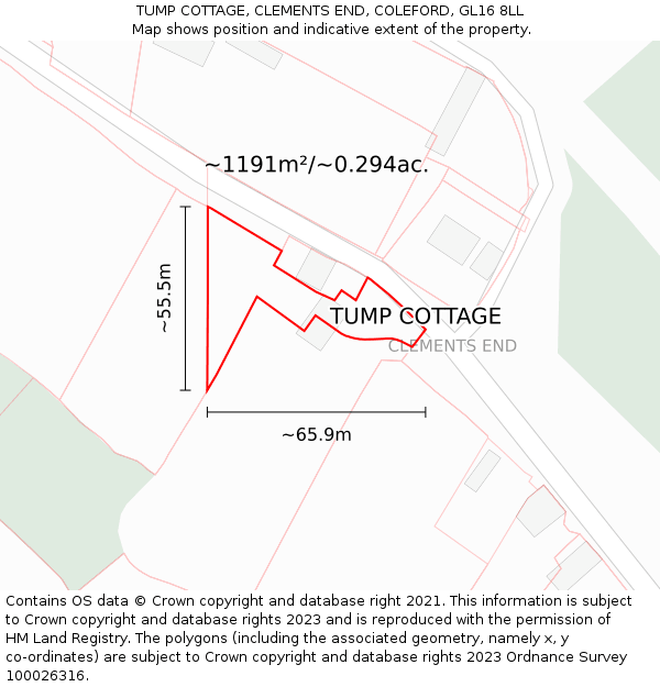 TUMP COTTAGE, CLEMENTS END, COLEFORD, GL16 8LL: Plot and title map